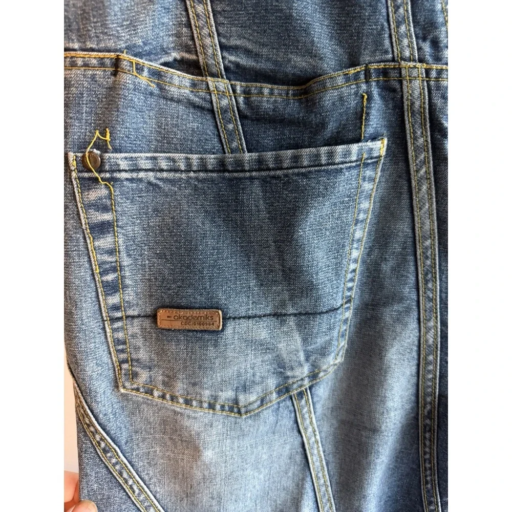VNTG AKADEMICS Men's Stripped Denim Jeans Wide Leg Cargo Skating Baggy Y2K 32x28